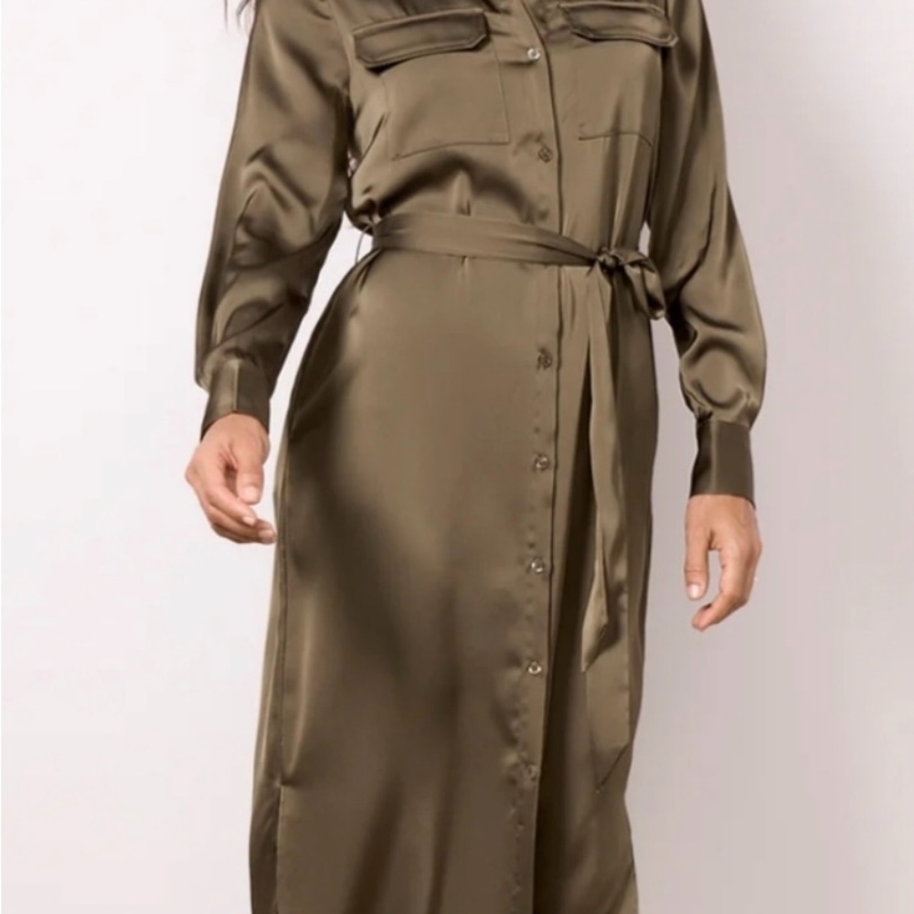 Evereve “IVEY” Satin Olive Long Sleeve Dress